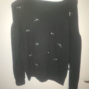Calligraphie Black Coquette Fancy Black Sweater With Tiny Bows Med Pullover SOFT